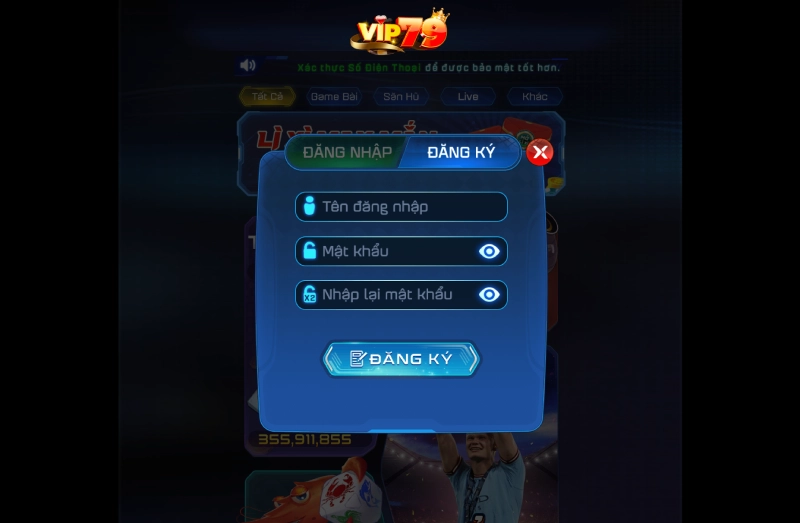 Form đăng ký account Vip79